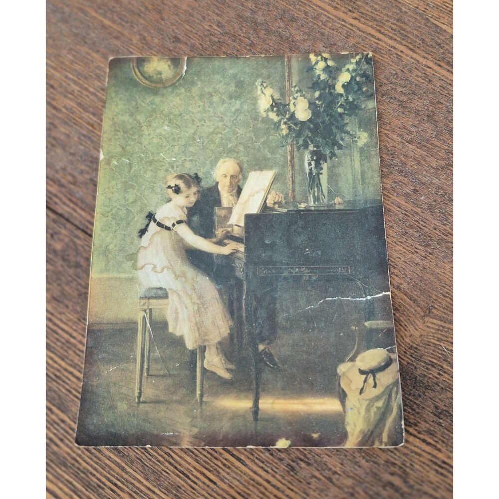 J.A.Muenier Print The Harpsichord Lesson/Blank Back/Damaged As Is Condition
